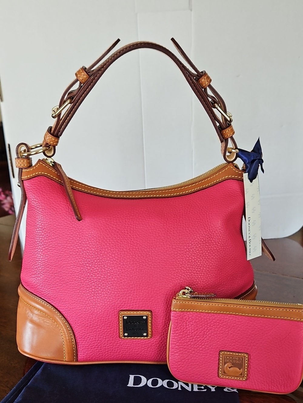 NWT 💗 Dooney & Bourke Fuchsia Pebble Leather Hobo Bag & Matching Purse